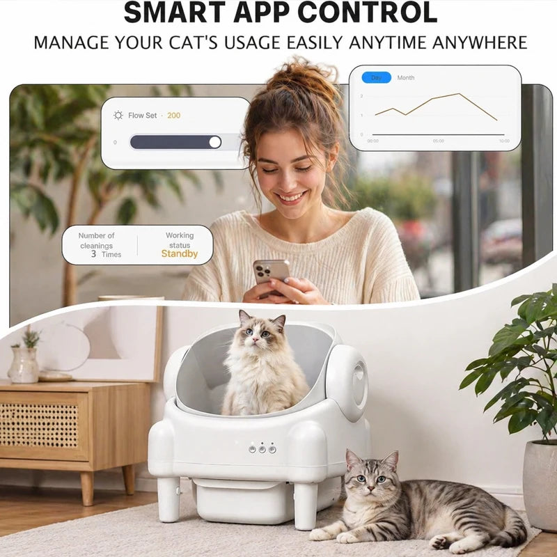 Self Cleaning Litter Box Multi-functional Cat Litter Box Automatic Cat Litter Box with APP Control Safety Sensor Protection