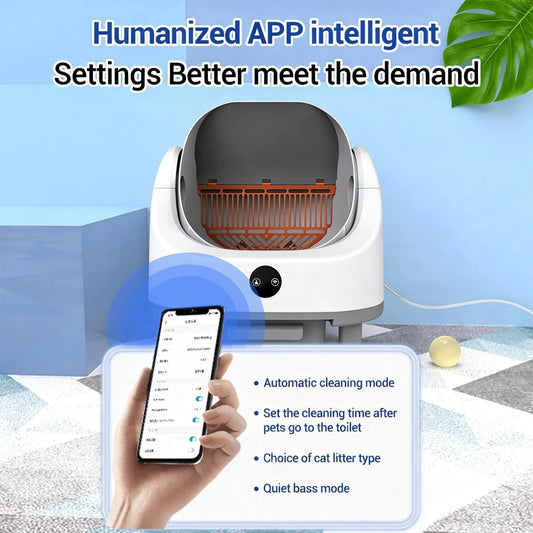 Self Cleaning Cat Litter Tray, Open-Top Automatic Cat Litter Box, App Control with Safety Sensors,Waste Bin/Odor-Free Smart, US