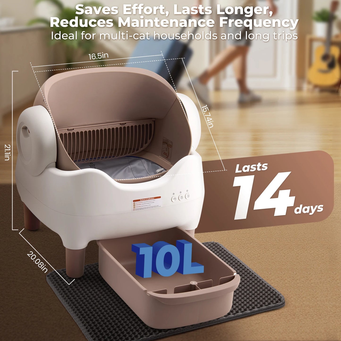 Self Cleaning Litter Box with APP Control, Odor-Free for Multi Cats