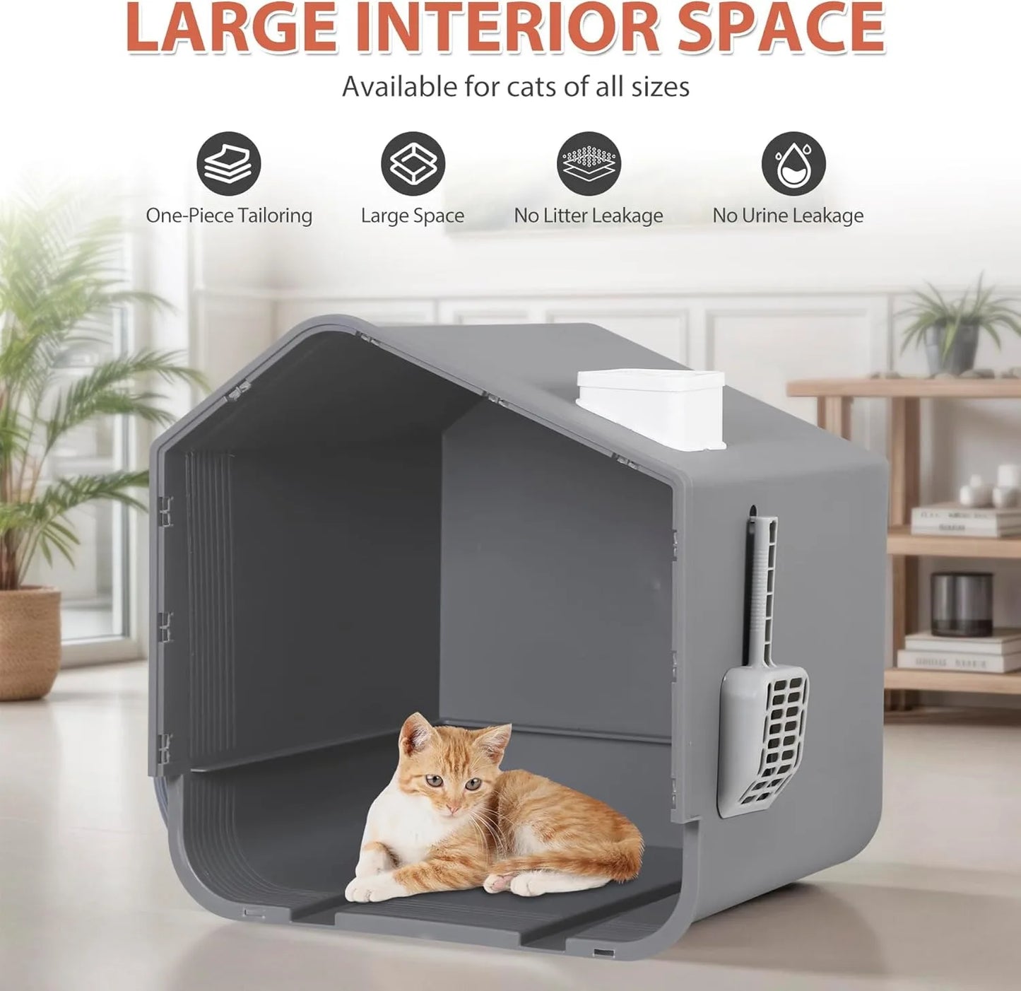 Extra Large Enclosed Cat Litter Box with Mat and Litter Scoop