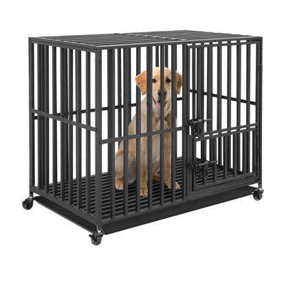 Heavy Duty Dog Kennel with 4 Wheels, Removable Tray