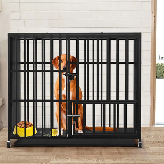 Heavy Duty Dog Kennel with 4 Wheels, Removable Tray