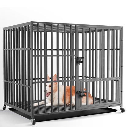 Heavy Duty Dog Kennel with 4 Wheels, Removable Tray