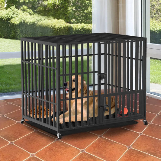 Heavy Duty Dog Kennel with 4 Wheels, Removable Tray
