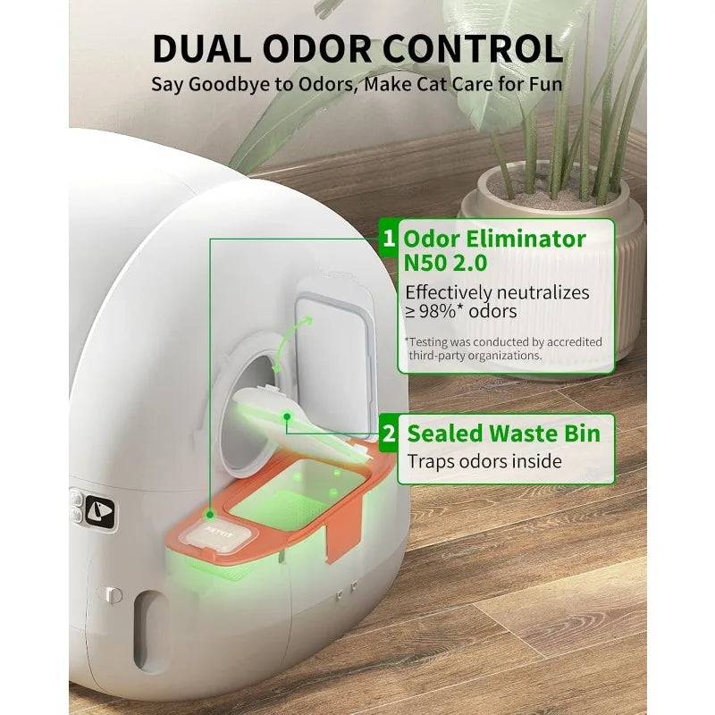 Automatic Self-Cleaning Litter Box, App Control Automatic Litter Box with Safety Sensors, Odor Free