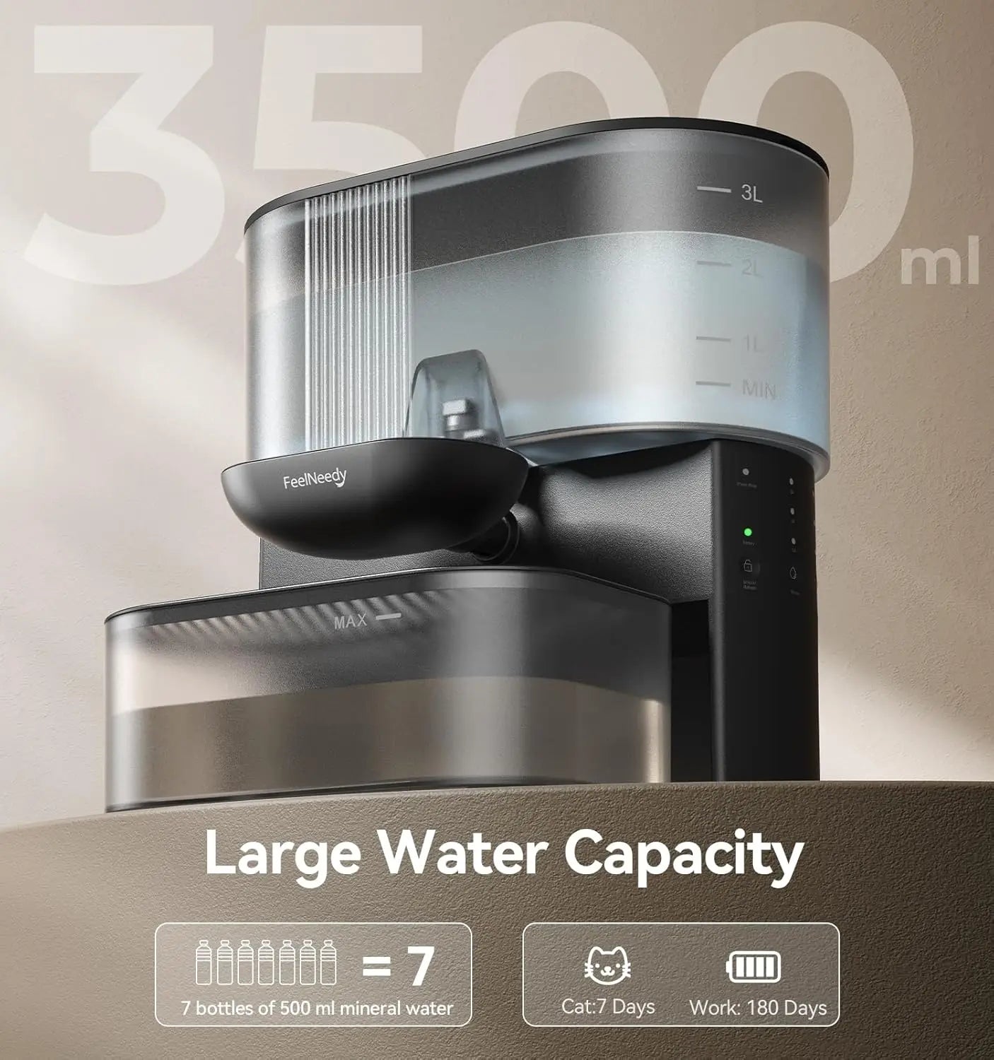 Cordless Pet Water Fountain with Wastewater Separation.
