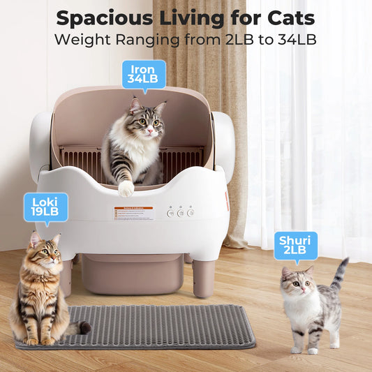 Self Cleaning Litter Box with APP Control, Odor-Free for Multi Cats