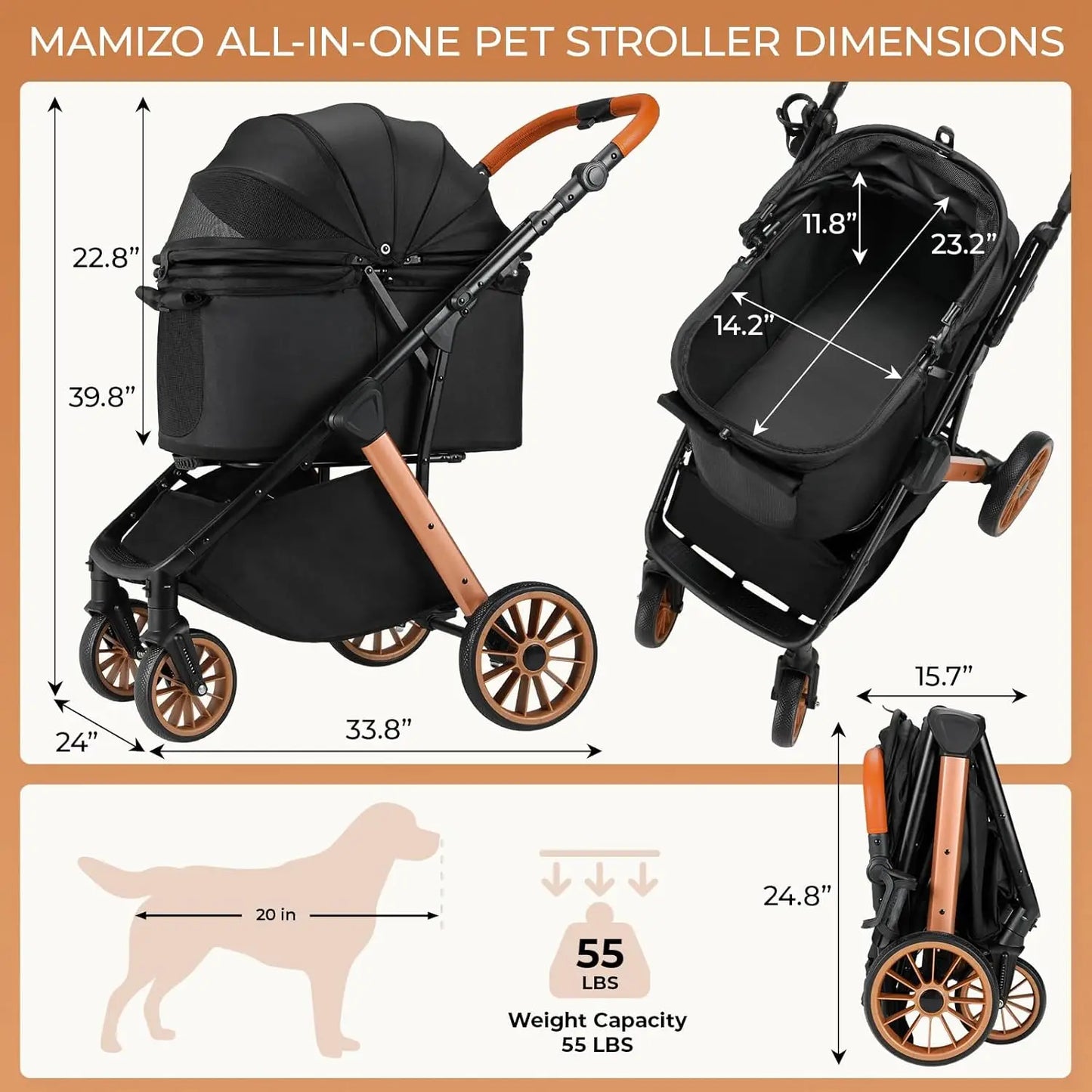 Foldable Dog Stroller for Medium Small Pets