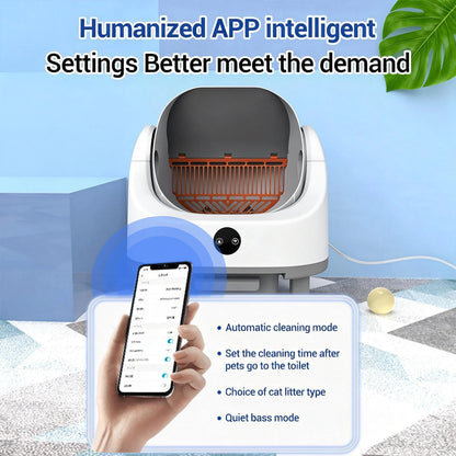 Self Cleaning Cat Litter Tray, Open-Top Automatic Cat Litter Box, App Control with Safety Sensors,Waste Bin/Odor-Free Smart, US