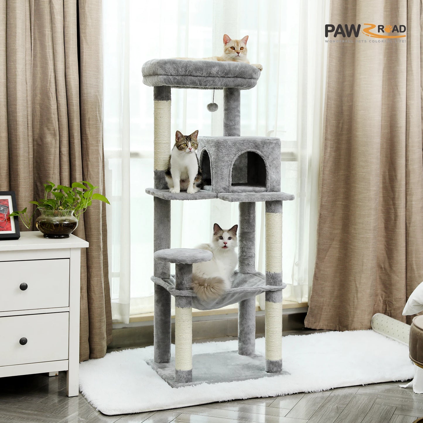Cat Tree for Indoor Cats with Large Hammock