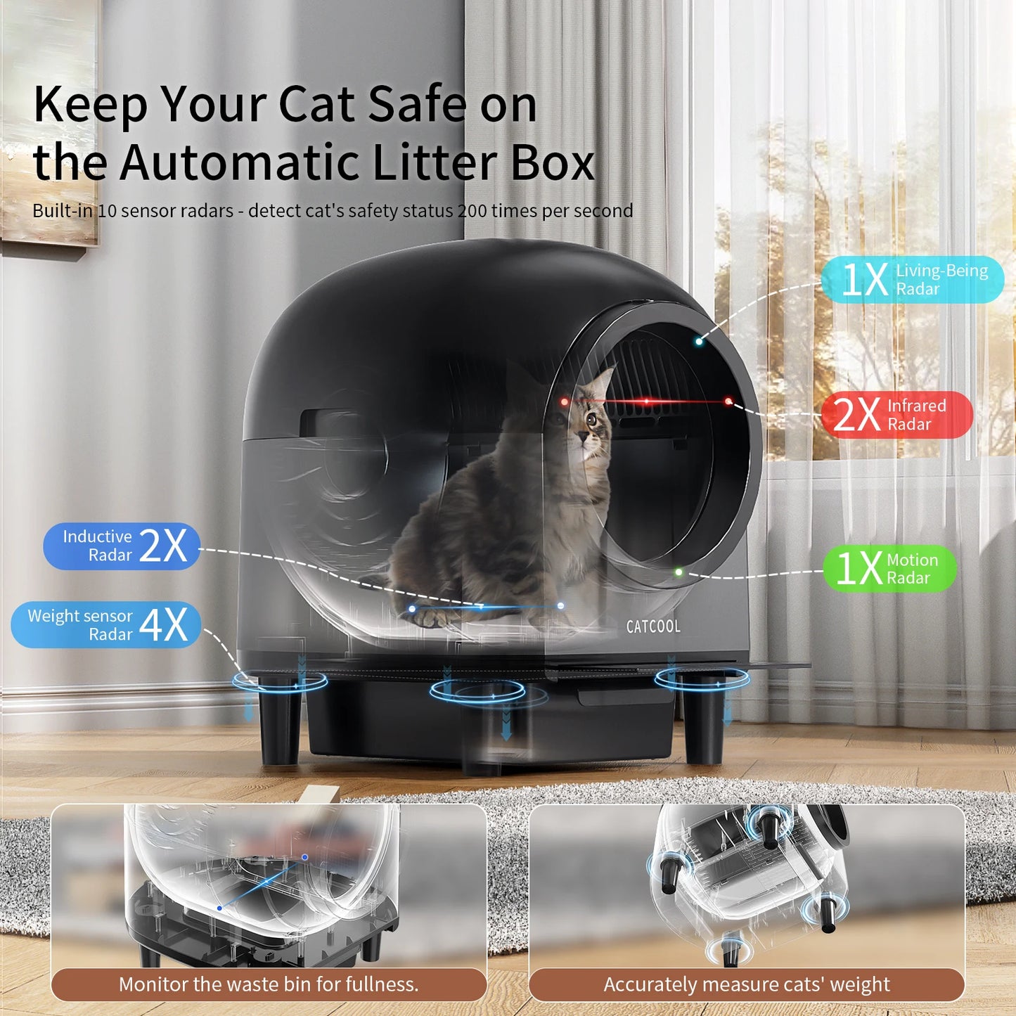 REDSASA Self Cleaning Automatic Cat Litter Box,110L Large Space Cat Smart Toilet with Stairs, Safety Protection, APP-Control