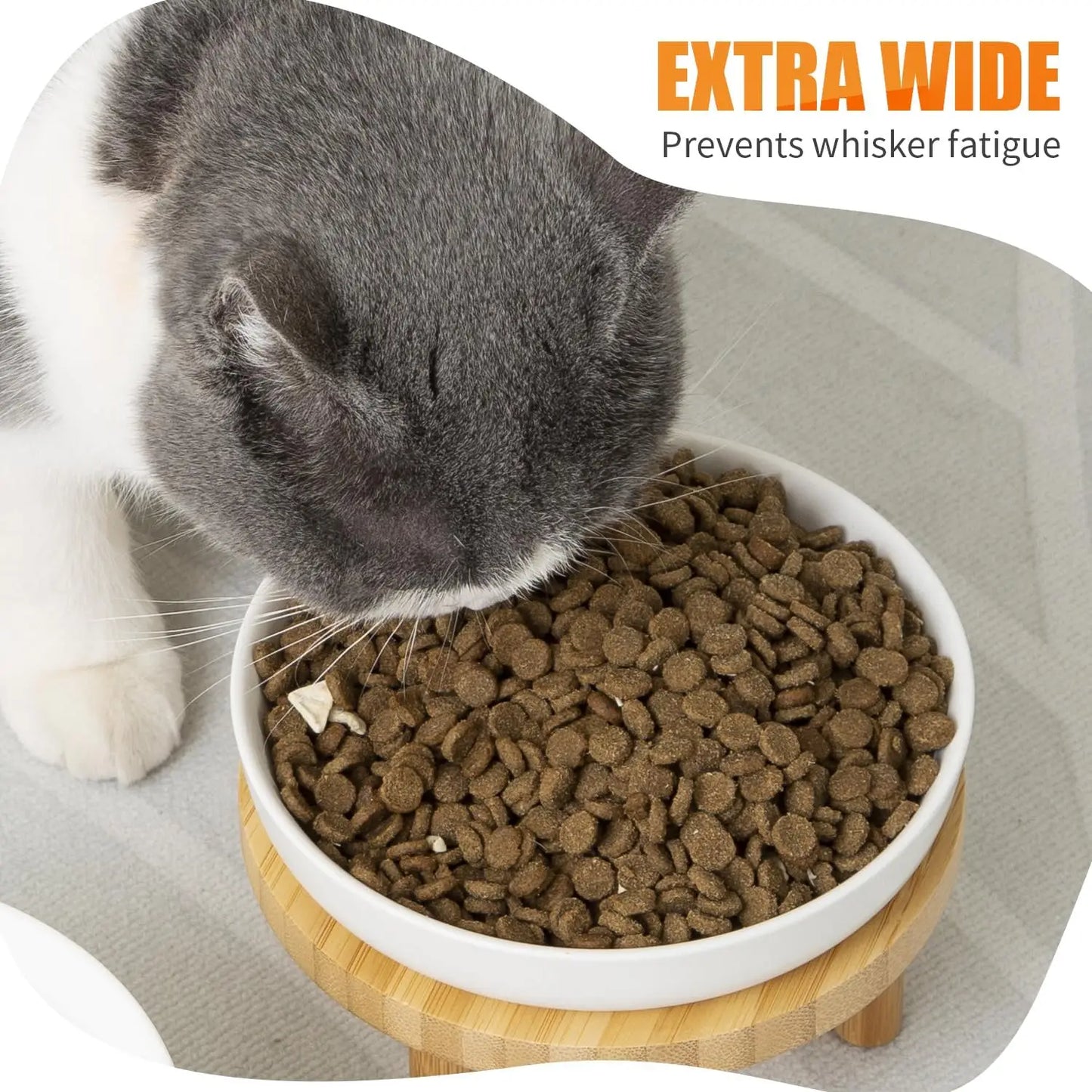 Elevated Ceramic Cat Bowls with Bamboo Stand