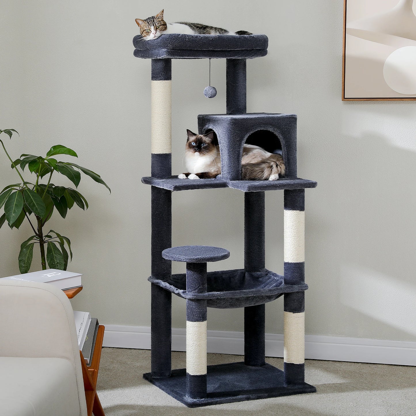 Cat Tree for Indoor Cats with Large Hammock