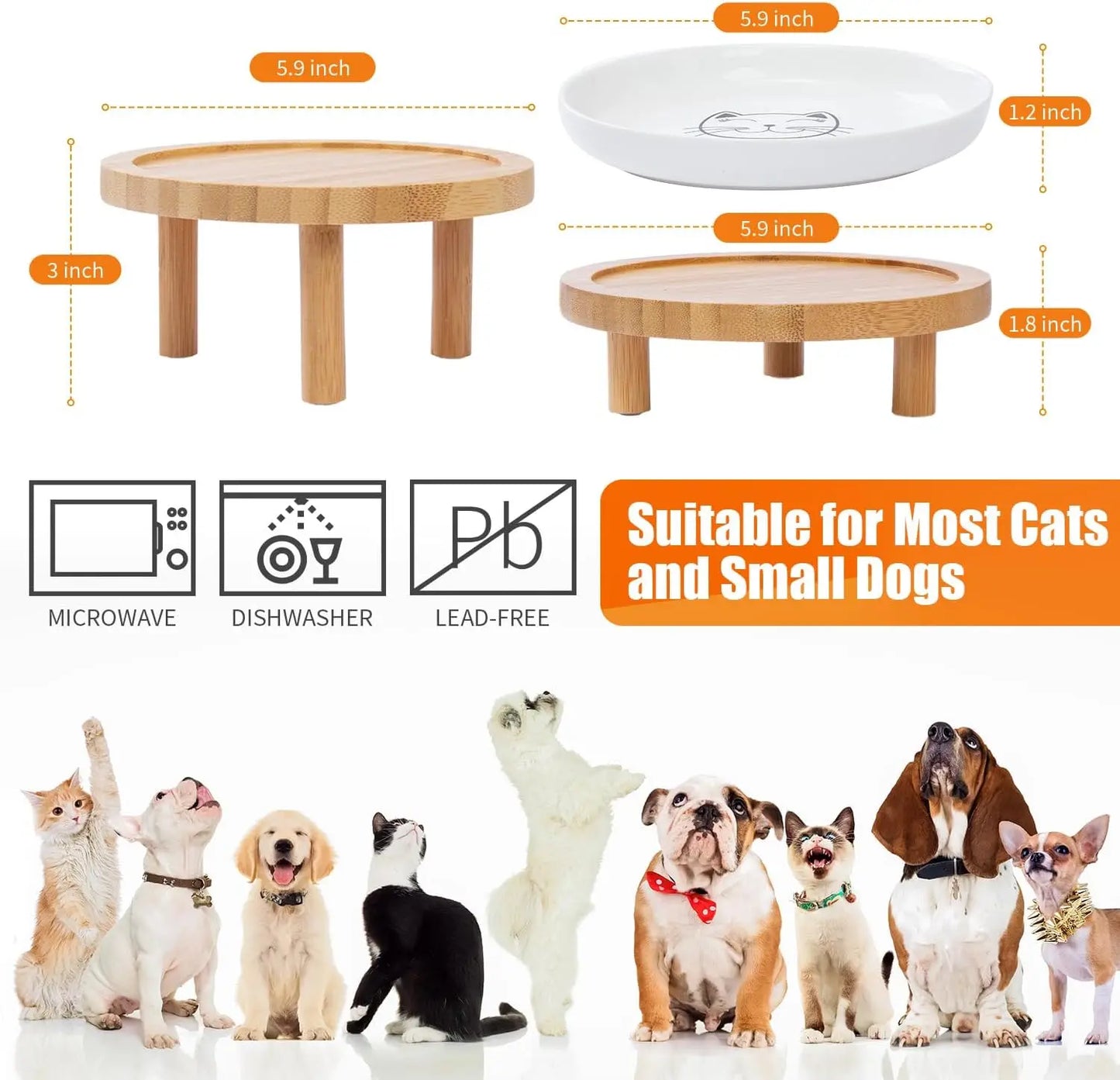 Elevated Ceramic Cat Bowls with Bamboo Stand