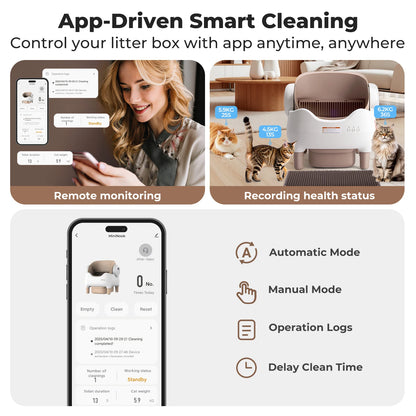 Self Cleaning Litter Box with APP Control, Odor-Free for Multi Cats