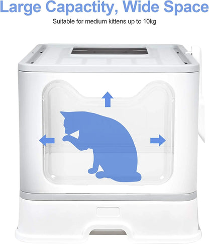 Foldable Cat Litter Box with Scoop and Drawer