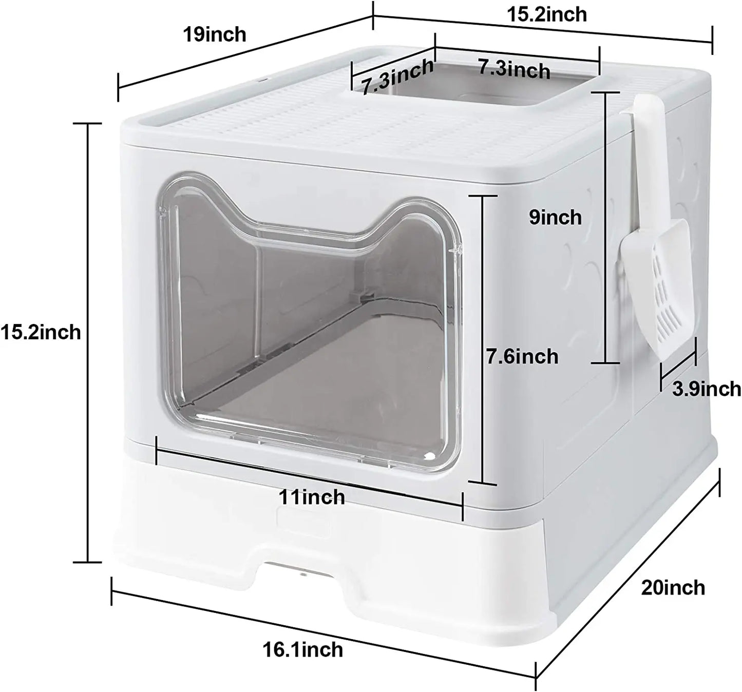 Foldable Cat Litter Box with Scoop and Drawer
