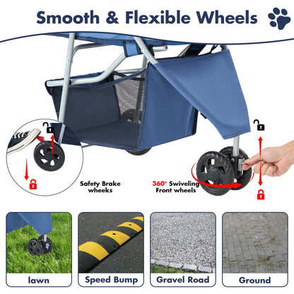 3 Wheels Foldable Pet Stroller for Small Dogs and Cats Stroller with Mesh Windows Storage Basket Cup Holder for Outdoor Use